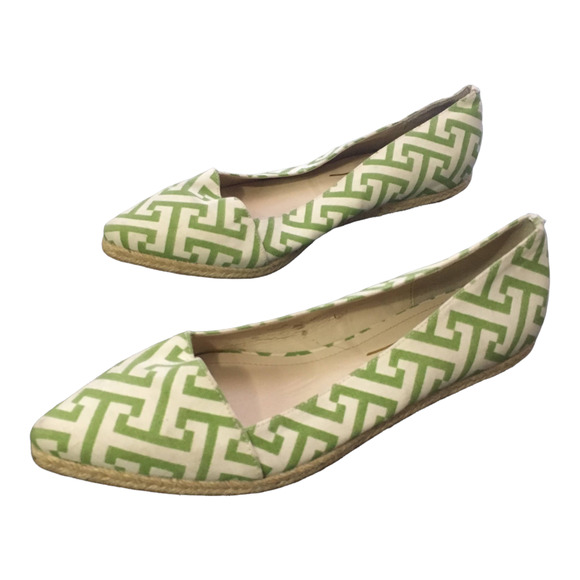 Rowen Women's Greek Key Pointed Toe Espadrilles Flats Size 8M Green/Cream - Picture 12 of 13